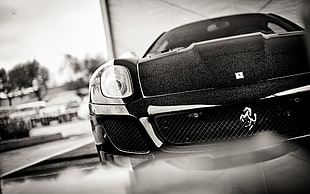 black Ferrari sports car, Ferrari, monochrome, car, vehicle