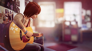red and black plastic toy, Life Is Strange, Max Caulfield, guitar