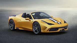 yellow convertible coupe, 2015 Ferrari 458 Speciale A, Ferrari 458 Italia Speciale A, yellow cars, road
