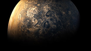 gray and brown planet digital wallpaper, Jupiter, atmosphere, planet, black background