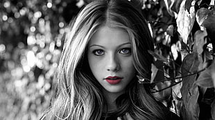 selective color photography of woman's lips
