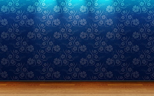 blue and light-blue floral mattress on brown parquet floor