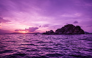mountain island, sunset, Pelican Island, sea HD wallpaper