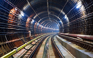 brown and beige train tunnel, underground, tunnel, railway HD wallpaper