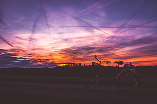 gray commuter bike, Bicycle, Sunset, Sky