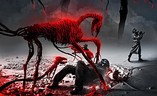 painting of man attacked by monster HD wallpaper
