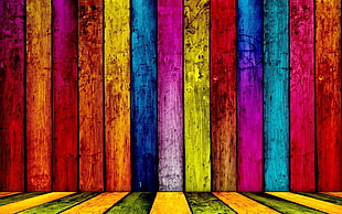 multicolored striped abstract painting, colorful, texture, wooden surface
