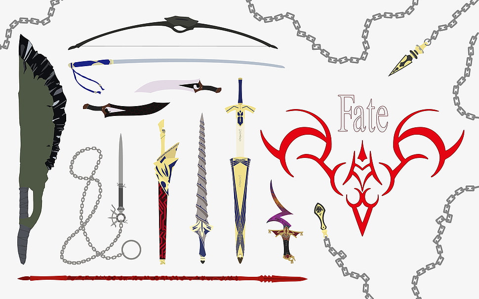 white and red printed paper, Fate Series, Fate/Stay Night, anime, weapon HD wallpaper