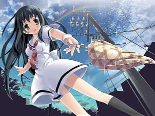woman wearing school uniform holding umbrella anime character