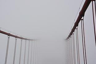 gray steel hanging bridge covered with fog, USA, Golden Gate Bridge, mist