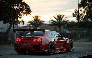 red sports car, car, Nissan, race cars, road