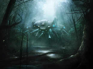 gray robot illustration, artwork, science fiction, mech