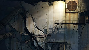 white wall paint, apocalyptic, destruction, abandoned, Portal 2