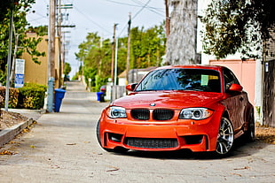 red BMW car, car, BMW, BMW 1M, 1M