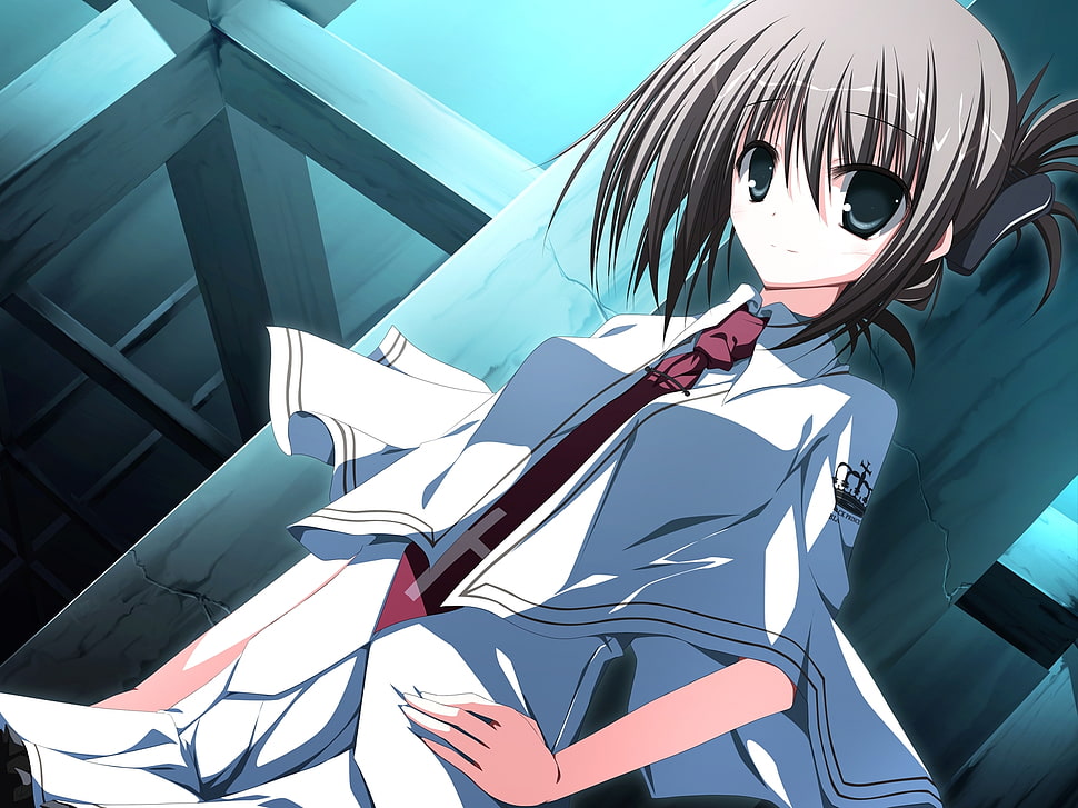 girl anime in white dress shirt and red necktie HD wallpaper