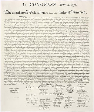 white bond certificate, Declaration of Independence, calligraphy