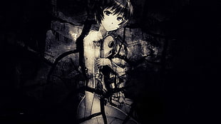 female anime character holding puppet digital wallpaper, manga