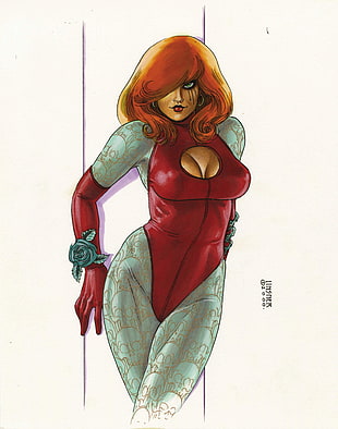 blonde haired female in red bodysuit illustration, comic art, comics, Cry for Dawn
