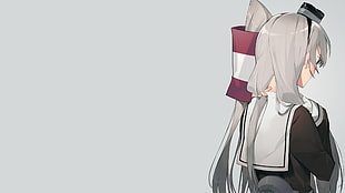 long hair female anime character illustration, Amatsukaze (Kancolle), back, simple background, hair accessories