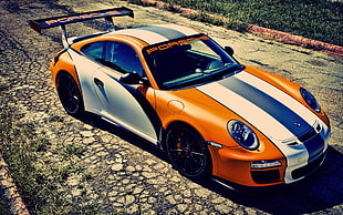 white, orange, and black coupe, car, Porsche, Porsche 911 GT3 RS, Porsche 911