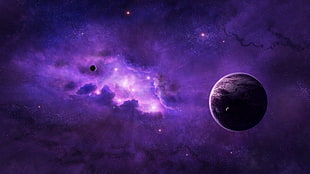 purple sky, space, planet, space art, purple HD wallpaper