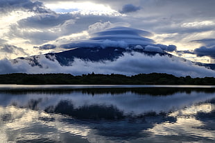 white clouds, Mount Fuji, clouds, Japan, lake