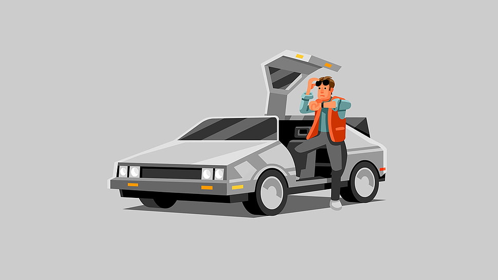 gray coupe illustration, DeLorean, Back to the Future HD wallpaper