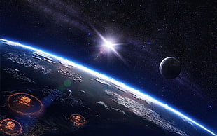 earth graphic wallpaper, space, space art, planet, stars HD wallpaper