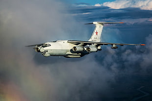 white and gray fighter plane, il-76, military, military aircraft, aircraft