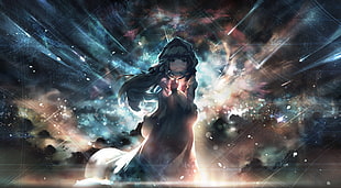 brown-haired female anime character illustration, original characters, stars, night, space