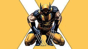 X-Men Wolverine illustration, X-Men, Wolverine, yellow, Marvel Comics