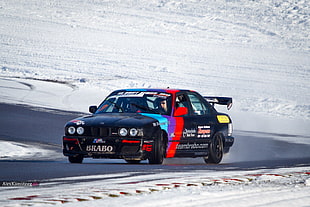 black and red RC car, BMW, snow, vehicle, car