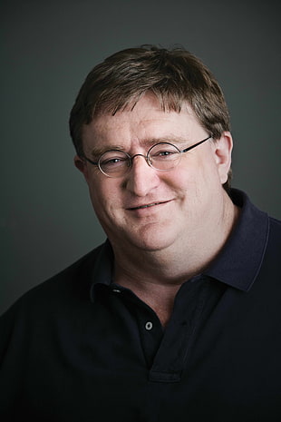 men's black polo shirt, Gabe Newell, Steam (software), Valve, Valve Corporation