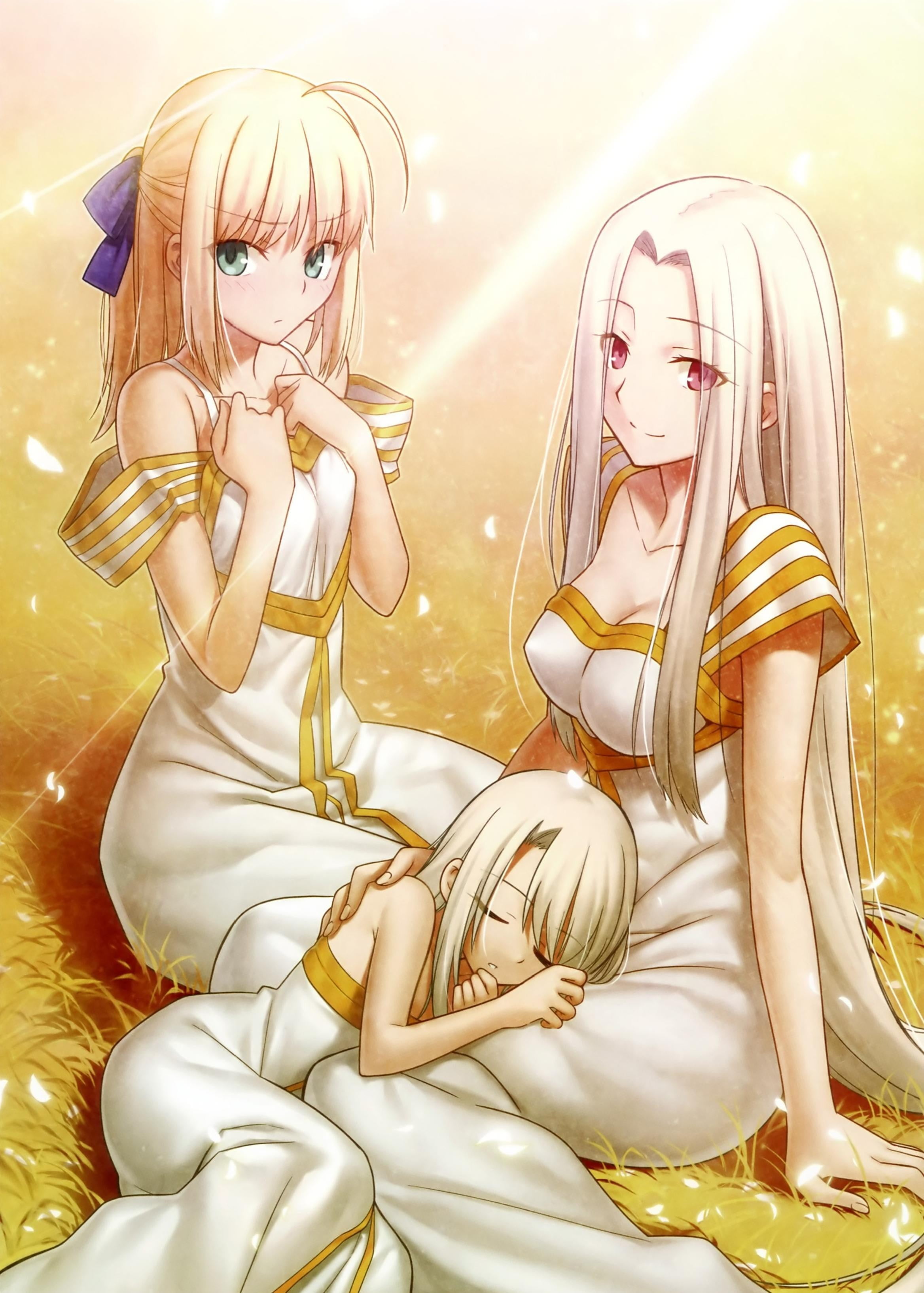 Three Female Anime Characters Digital Wallpaper Fate Series Saber