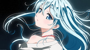 blue hair female anime character illustration