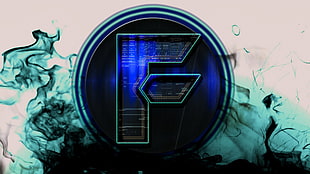 blue and teal F logo digital wallpaper, logo, smoke, digital art
