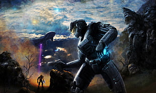 game graphic wallpaper, Halo, artwork, video games, Master Chief
