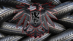 gray and black eagle tire logo, coats of arms