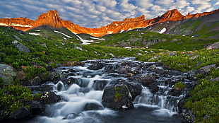 time-lapse photography of cascade falls, landscape, mountains