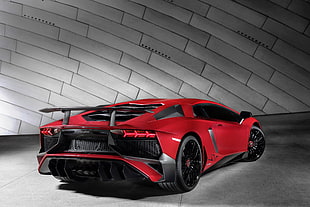 photography of red and black Lamborghini sports car