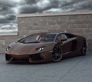 brown sports car, Lamborghini, Lamborghini Aventador, car