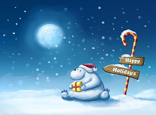 Polar bear Happy Holidays illustration HD wallpaper