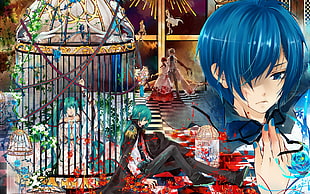 blue haired Anime character 3D wallpaper
