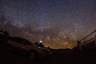 white SUV, Starry sky, Night, Car