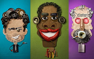 three male caricature drawings photo collage HD wallpaper