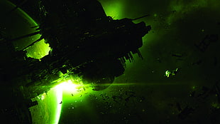 green spaceship 3D wallpaper