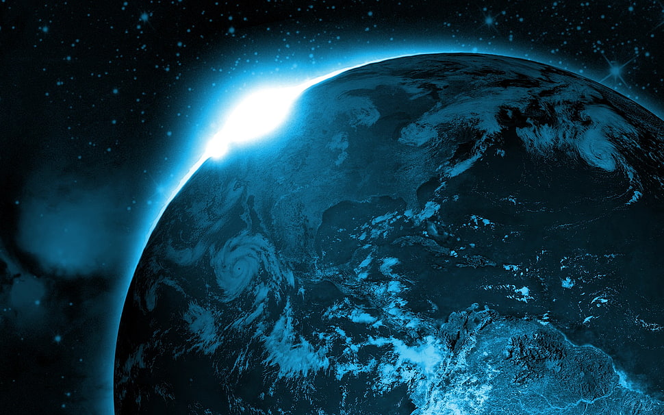 earth against light in galaxy, space, Earth, planet HD wallpaper