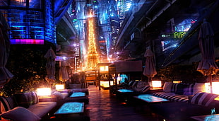 assorted benches, futuristic, artwork