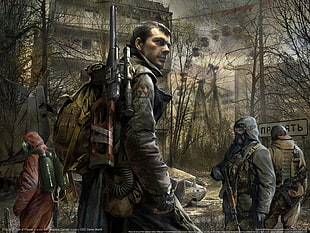 man in black rifle, S.T.A.L.K.E.R., video games, artwork, S.T.A.L.K.E.R.: Call of Pripyat HD wallpaper