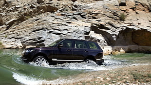 blue SUV, Range Rover, water, car, vehicle